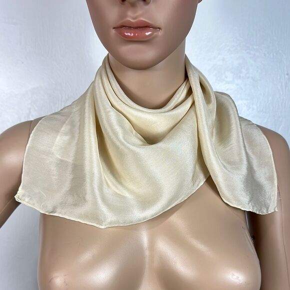 Echo Vintage Cream Pure Silk Semi Sheer Hand Rolled Square Scarf - Picture 1 of 4